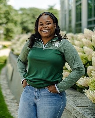 Portrait of Ariel Downs outside Spartan Stadium.