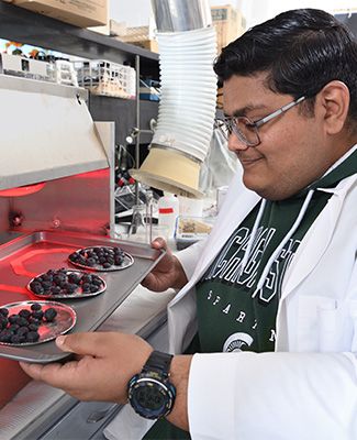 Current Rohini Desai Mulchandani Fellowship award recipient Ameen Mohamed Ziyad is researching blueberry preservation.