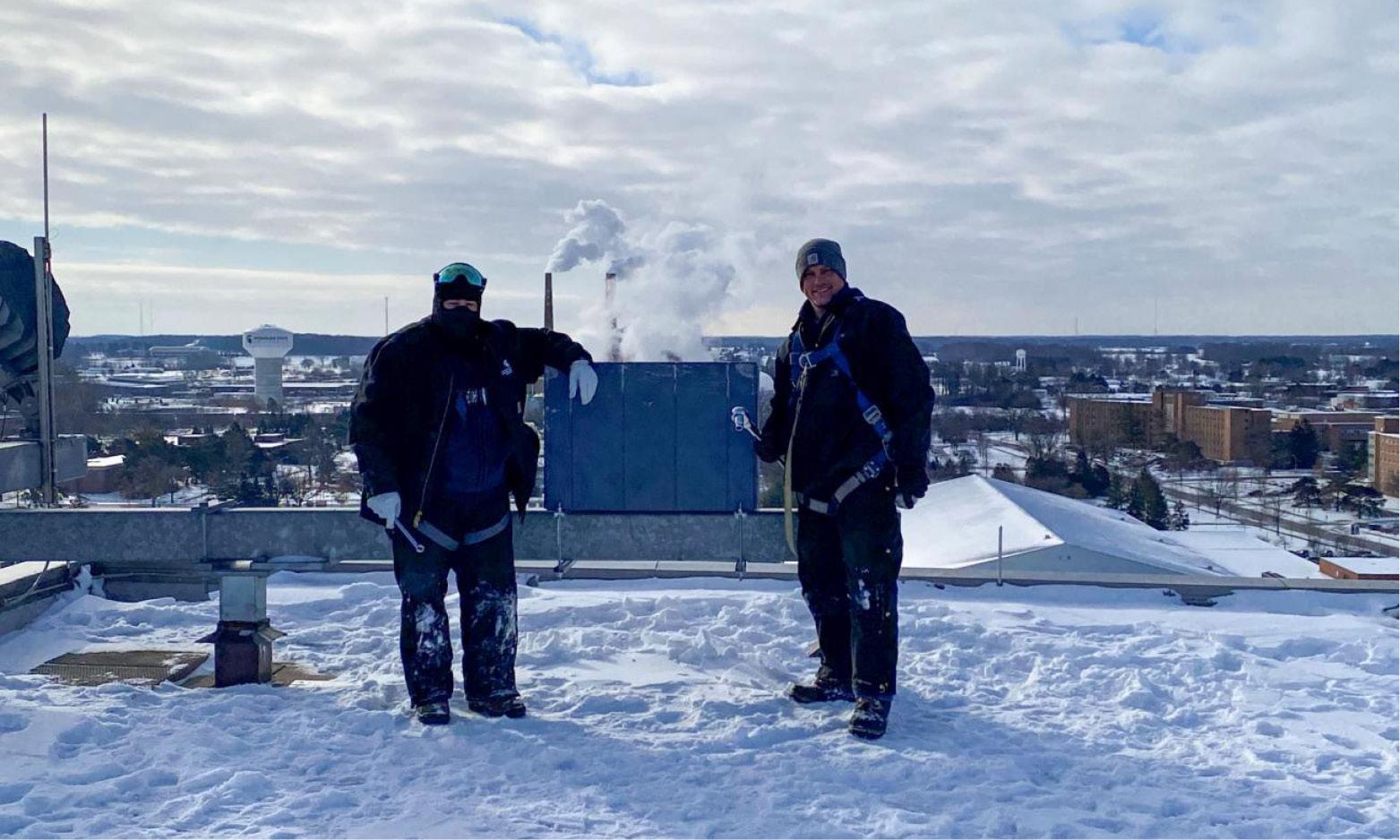 IPF's Ray Dancer, Matt Vohwinkle and Jake Hengstebeck installed the falcon nesting box.